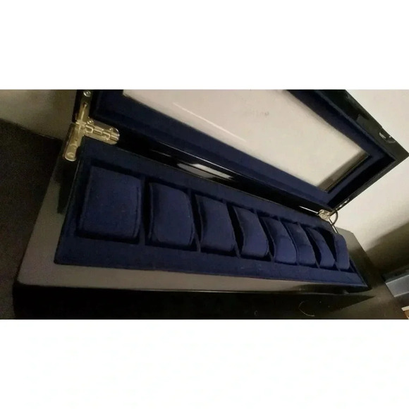 ECCLISSI Wrist WATCH STORAGE BOX Black/Blue, 8 Watches w/Display Pads - Picture 1 of 5
